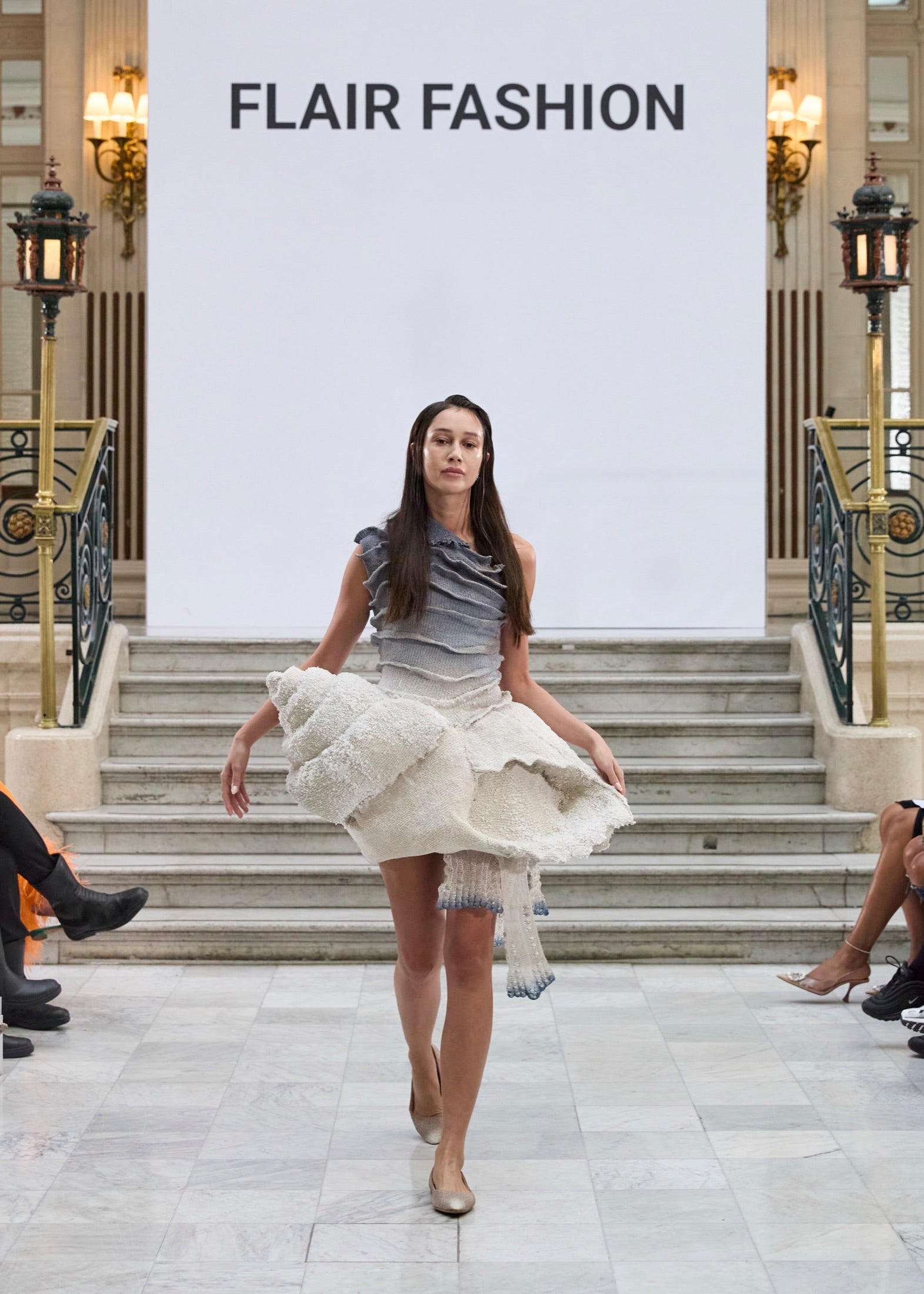 Spirale, shell ombré dress on the runway, 3LATO